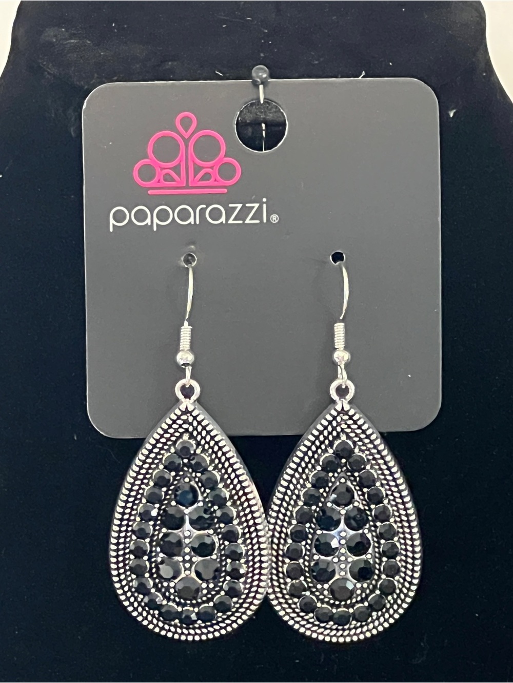 Paparazzi Silver Teardrop Earrings with Black Stones